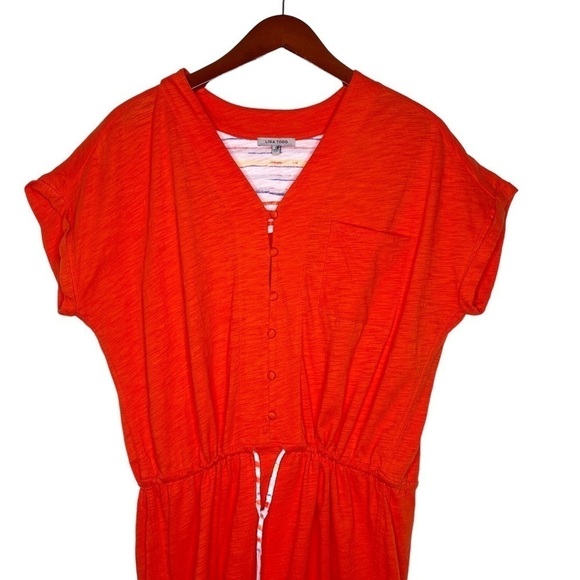 LISA TODD Drawstring Waist Cotton Dress Size Large in Bright Orange - Picture 8 of 15